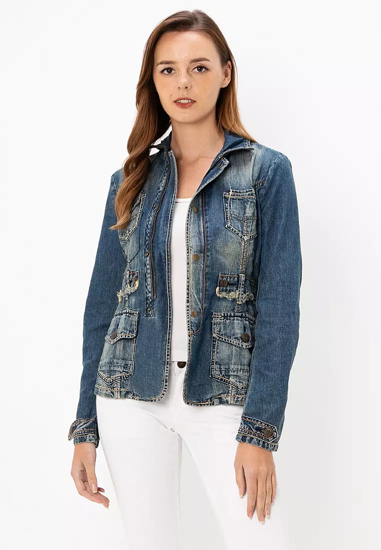 LJK LADIES DENIM BUTTON-UP JACKET