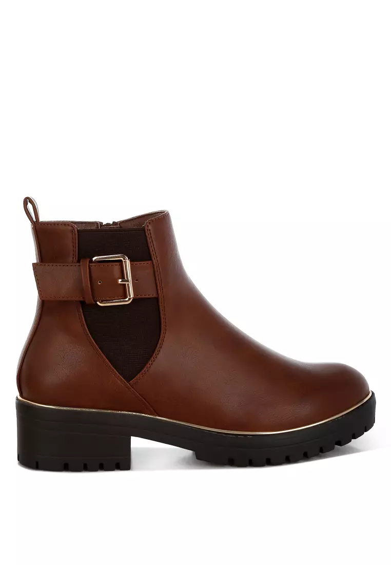 Discount on London Rag  shoes - SKU: Chunky Buckle Detail Ankle Boots in Tan