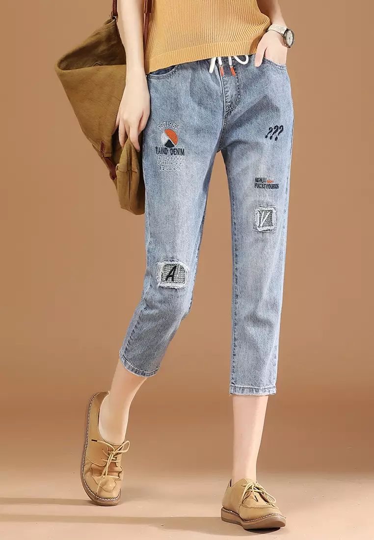 Elasticated clearance cropped jeans