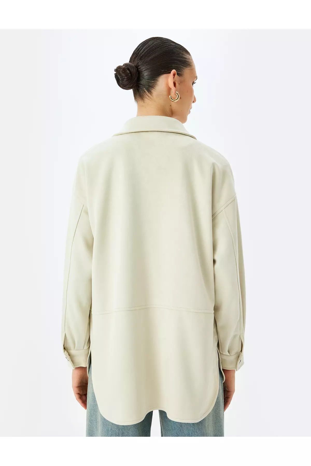 鈕扣長袖仿麂皮恤衫外套