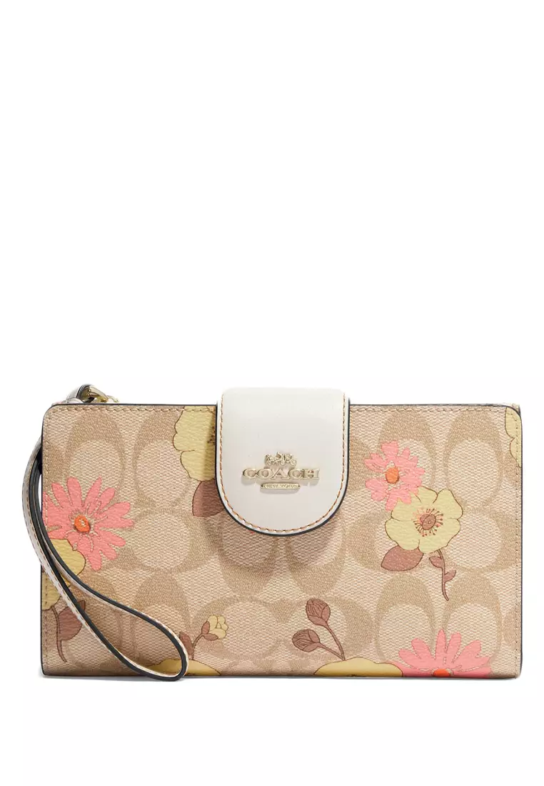 Coach Floral Printed Leather Small Wristlet