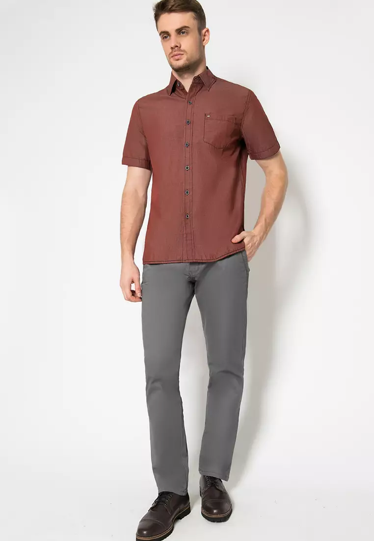 LGS - Kemeja Casual Pria - Lengan Pendek - Motif Polos - Warna Merah Bata - CSH.271.S570.1096.C