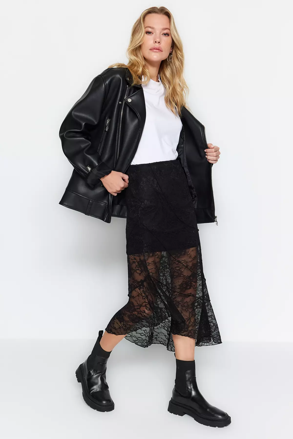 Asymmetrical Lace Midi Skirt