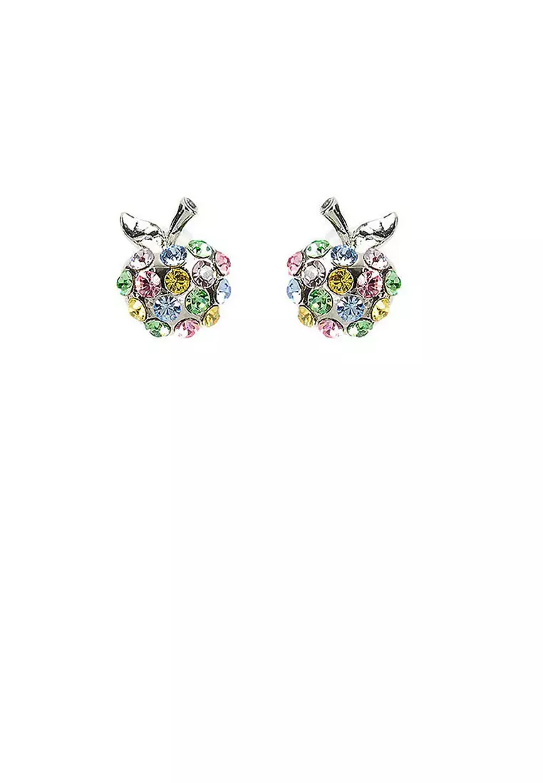 Glistening Apple Earrings with Multi-color Austrian Element Crystals