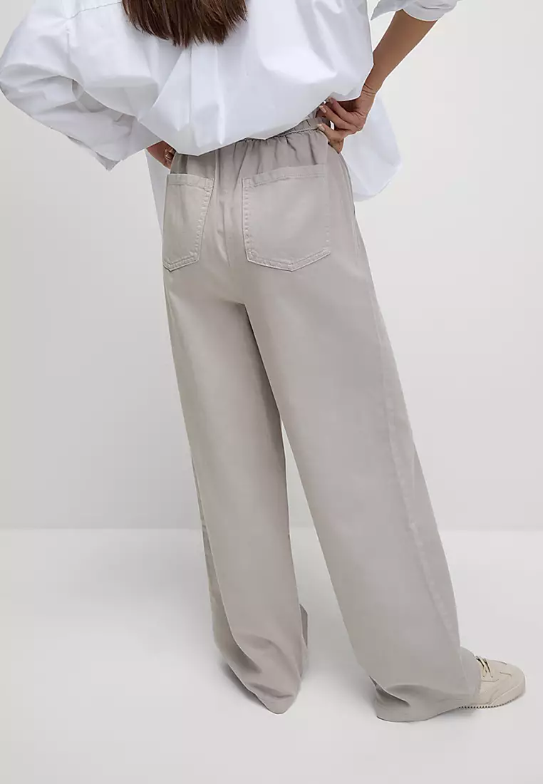 Denim Drawstring Wide-Leg Trousers