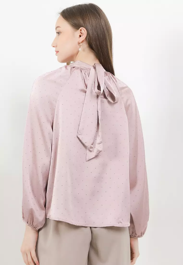 Rhinestone Silk Tie Back Blouse