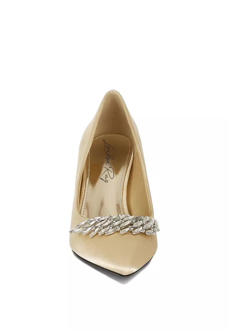 Bros Berlian Imitasi Detail Satin Pumps Dalam Warna Emas