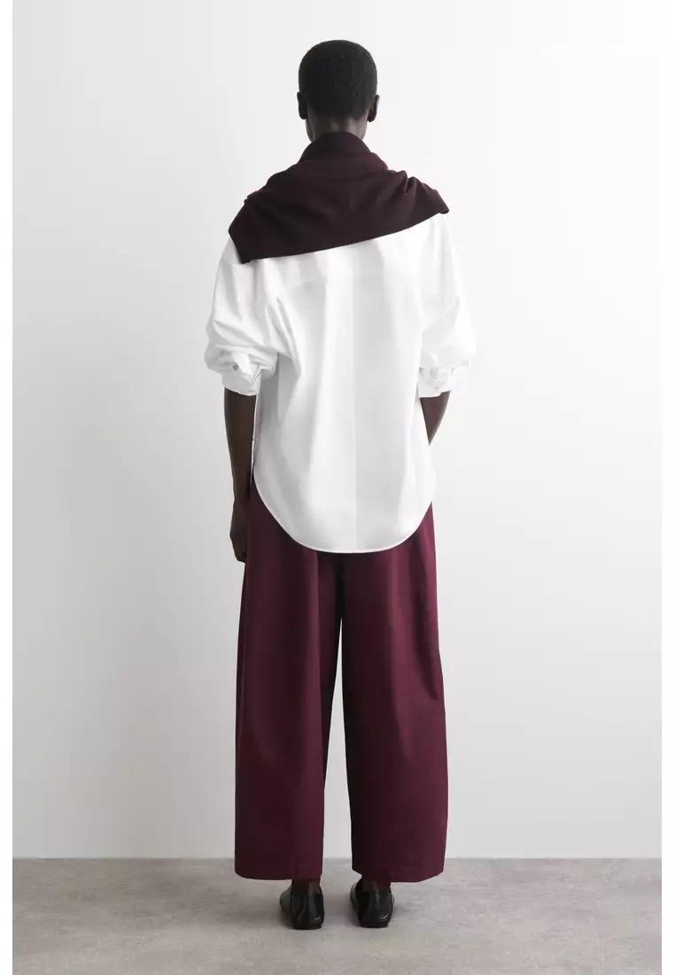 ELASTICATED BARREL-LEG TROUSERS