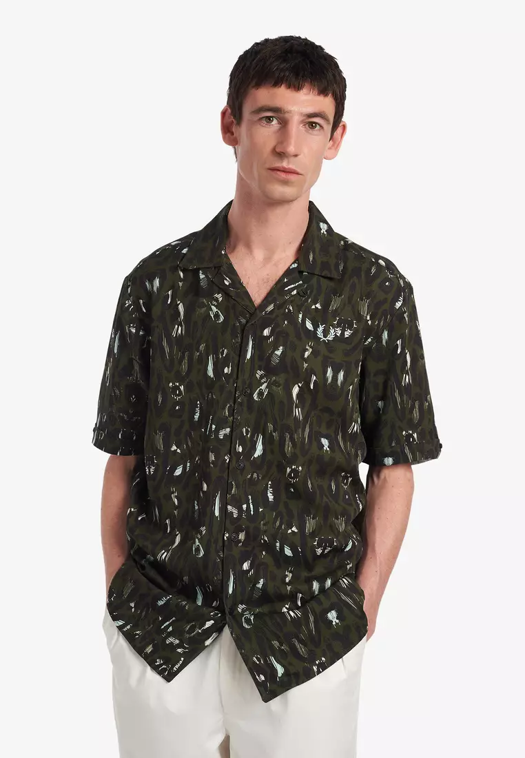 Buy Fred Perry Fred Perry M2711 Leopard Print Revere Shirt