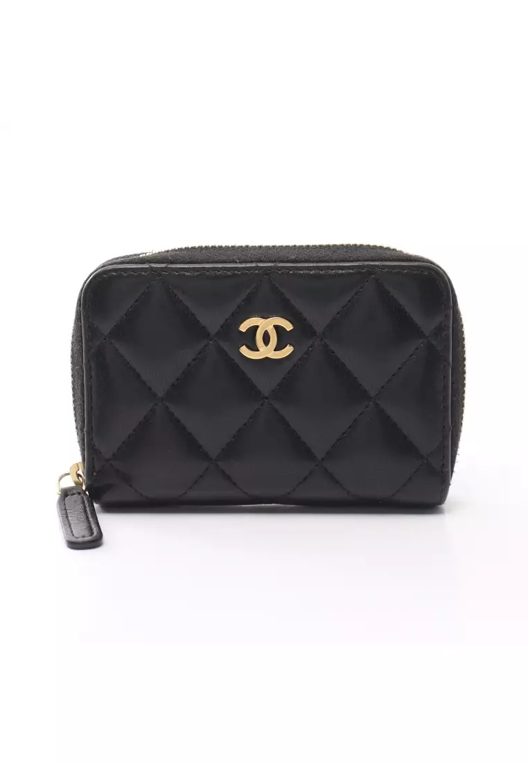 CHANEL lambskin Quilted coin card case Mini wallet Silver CC