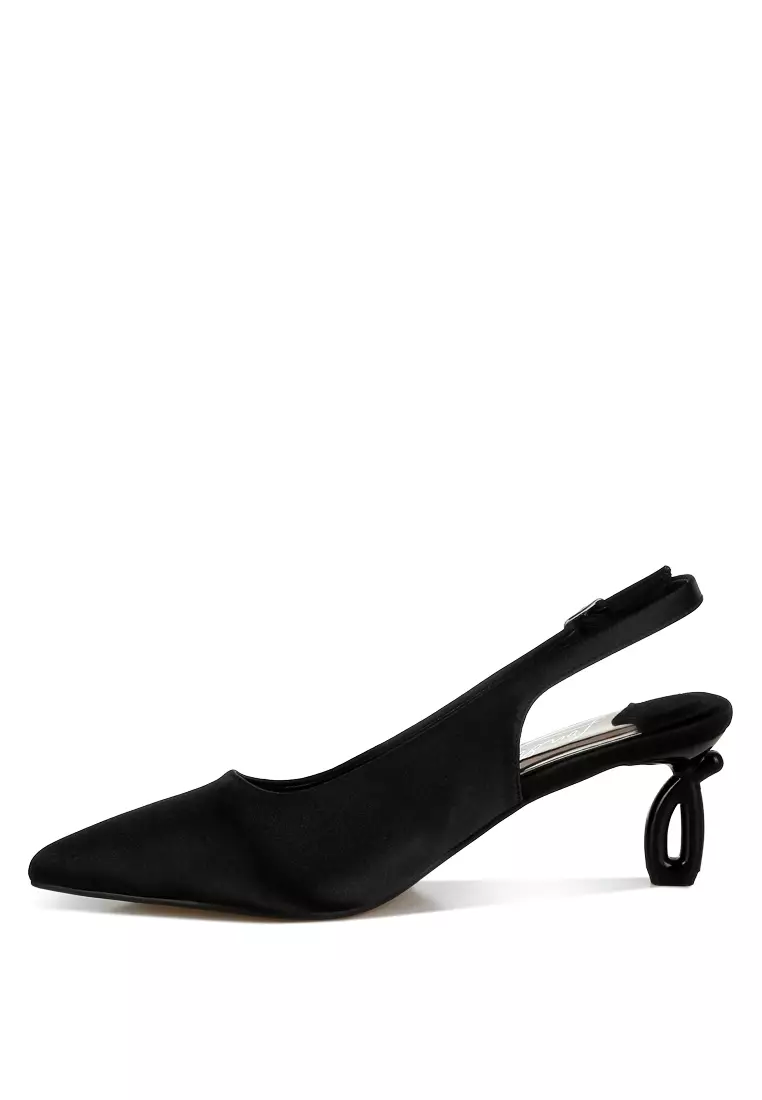 Satin Pointed Toe Slingbacks in Black
