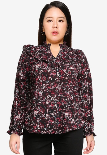 Only CARMAKOMA multi Plus Size Flower Dream Print Frill Top 3CEEAAA7076C5EGS_1