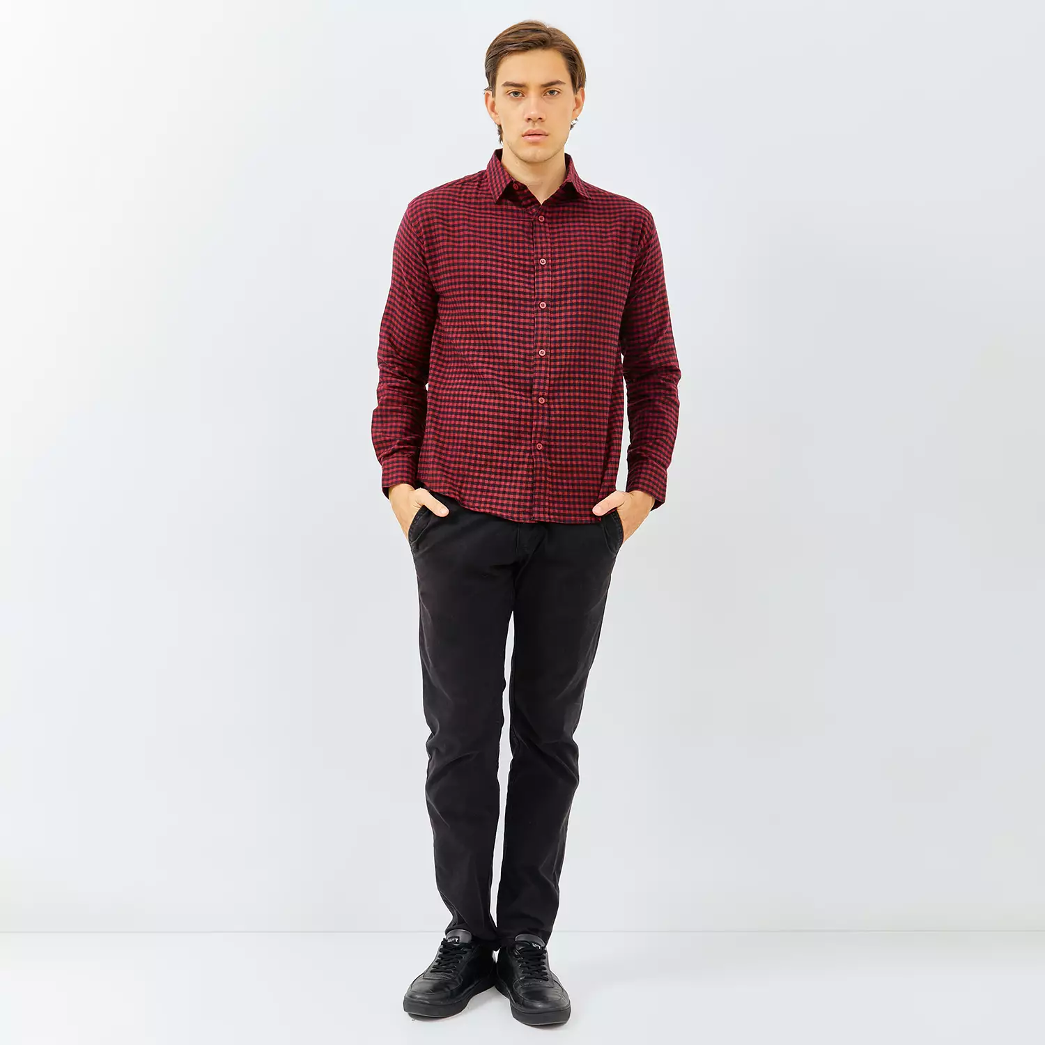 PAULMAY Kemeja Flanel Pria Lengan Panjang Merah 6706