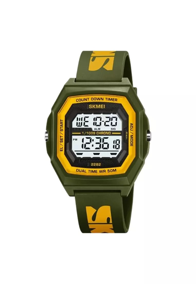 Jam Tangan Pria Digital Sport Watch EL Light Alarm Waterproof ORIGINAL - Army Green