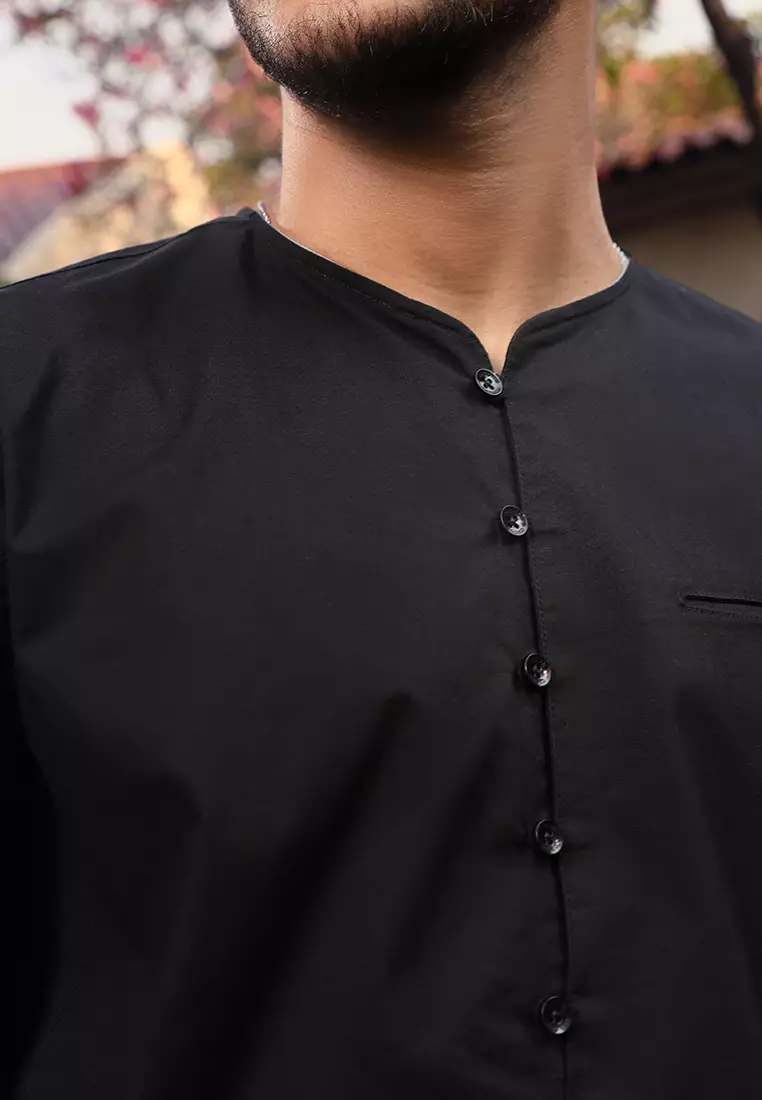 OXCON kemeja Vneck Henley Collarless shirt Black