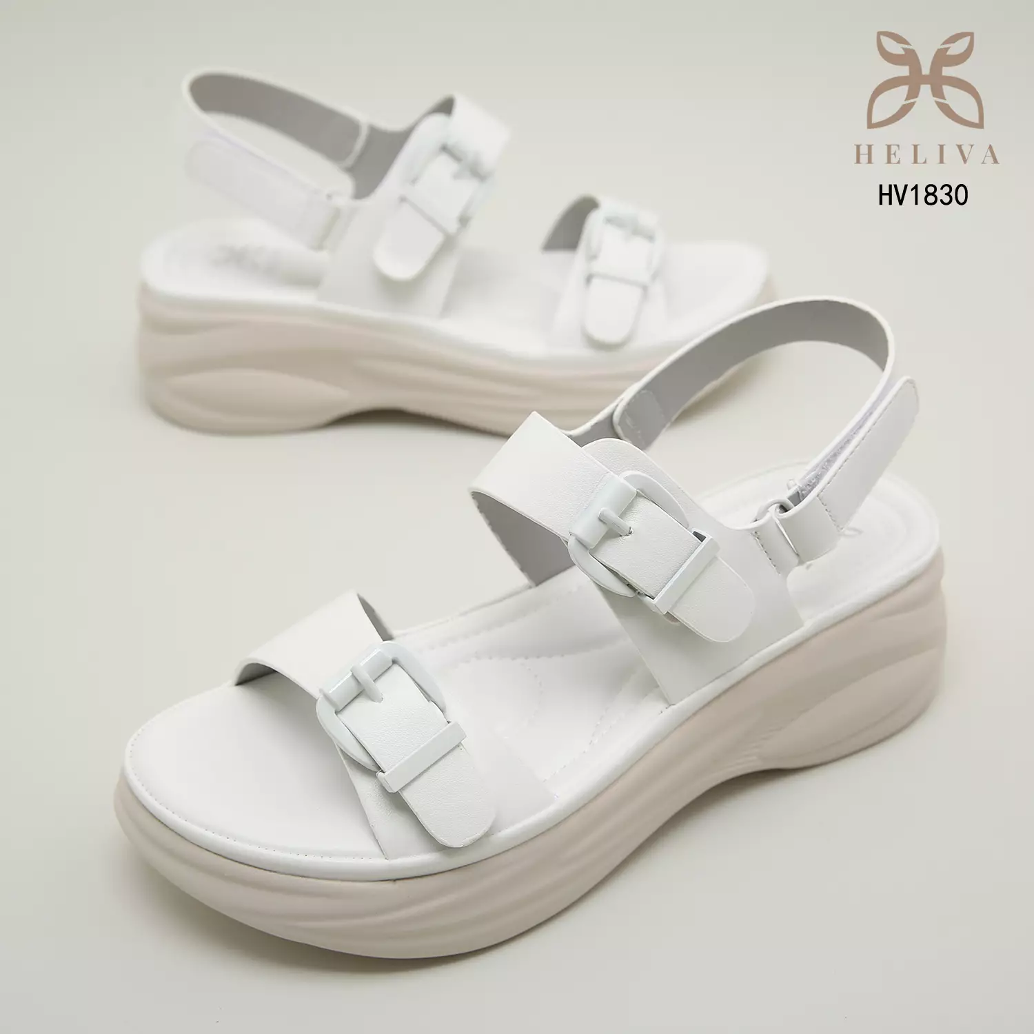 Heliva Savira Sandal Wedges Strap Buckle Hook Ankle Wrap Velcro