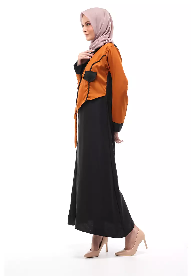 Andira Gamis Muslimah Long Dress Wanita Dual Tone Color Regular Fit - Black