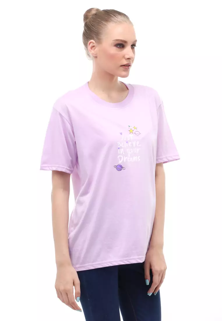 Heller Kaos Atasan Wanita Oversize Motif Print Short Sleeves Relaxed Fit - Lepen Lilac