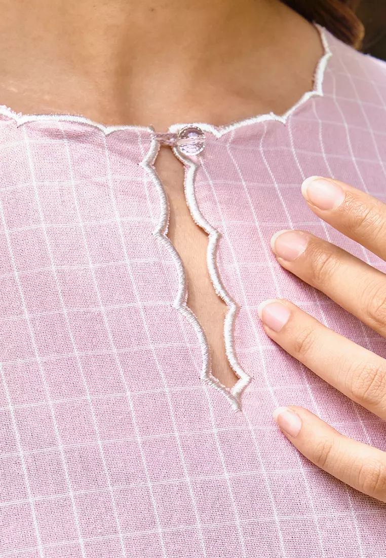 PREMIUM COTTON Norisa Blouse & Skirt - Pink Check