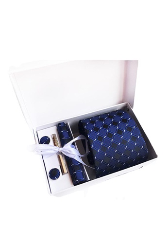 Kings Collection blue Blue Tie, Pocket Square, Cufflinks, Tie Clip 4 Pieces Gift Set (UPKCBT2103) 0361CAC0104B6BGS_1