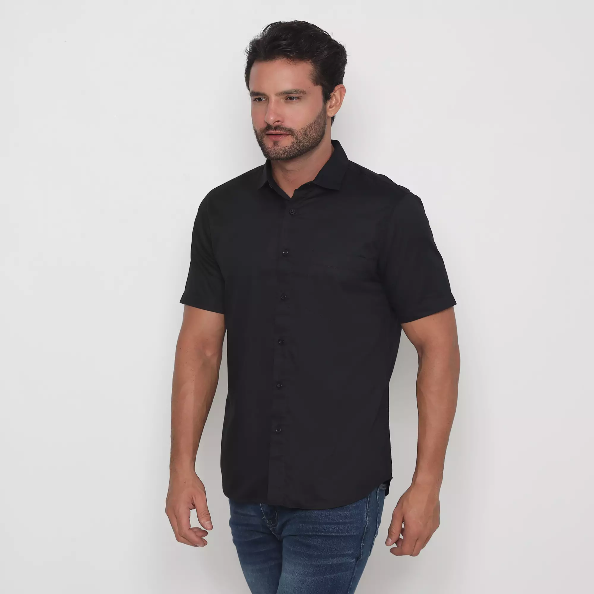 (Special Price) Platini Kemeja Polos Pria Lengan Pendek Katun Twill Hitam 73399