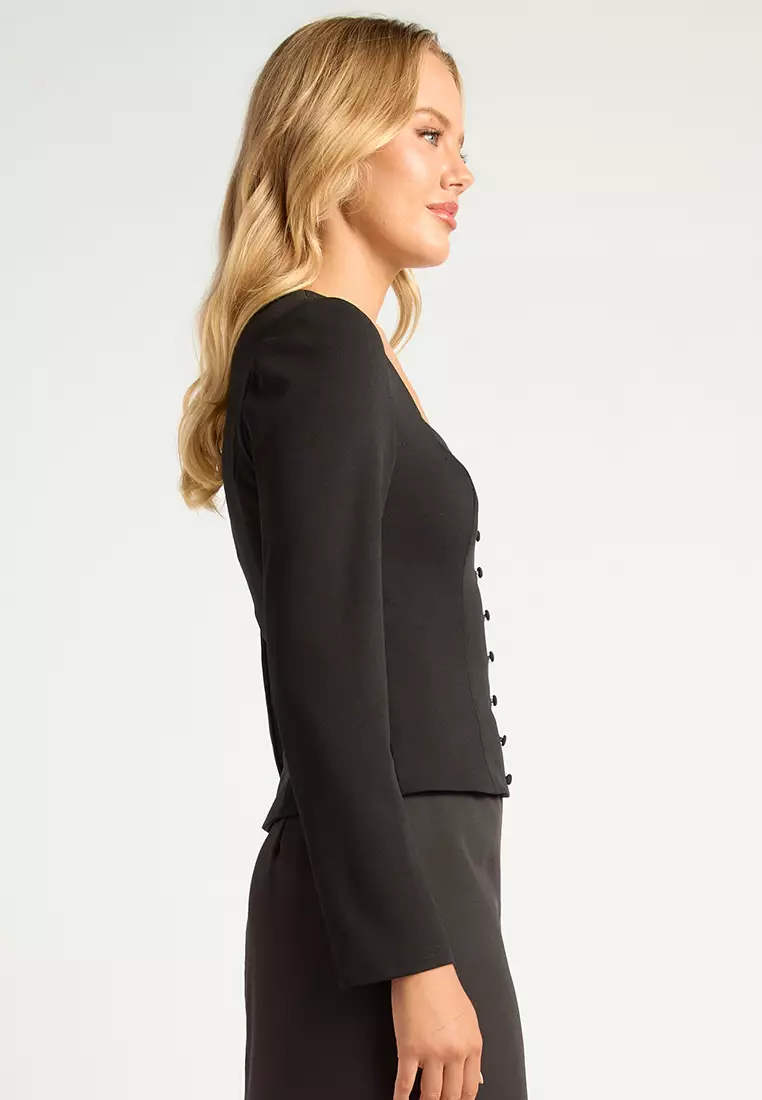 Jual Style State Self-Fabric Centre Front Button Jersey Top Original ...