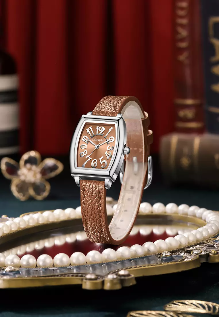 Jam Tangan Wanita Simple Original Korea Tali Kulit Anti Air Jam Tangan Cewek Brown