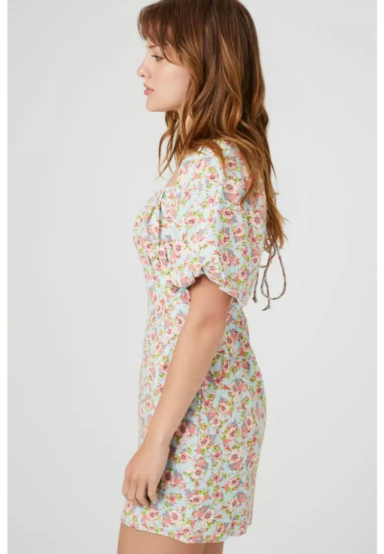 Forever 21 floral tie front fit best sale and flare mini dress