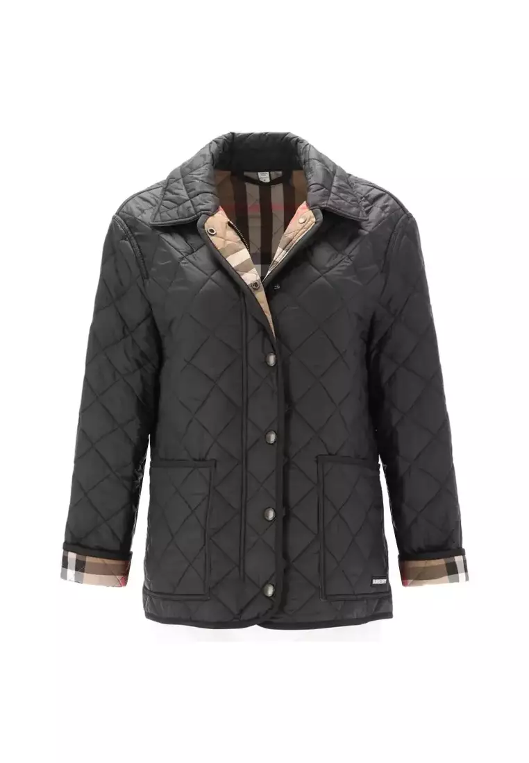 Womens black burberry quilted jacket new arrivals