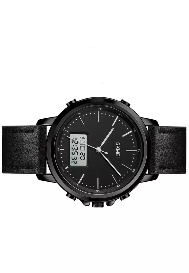 Jam Tangan Analog Digital Pria Design Elegan Waterproof Strap Tali Material Kulit Leather PM52 ORIGINAL