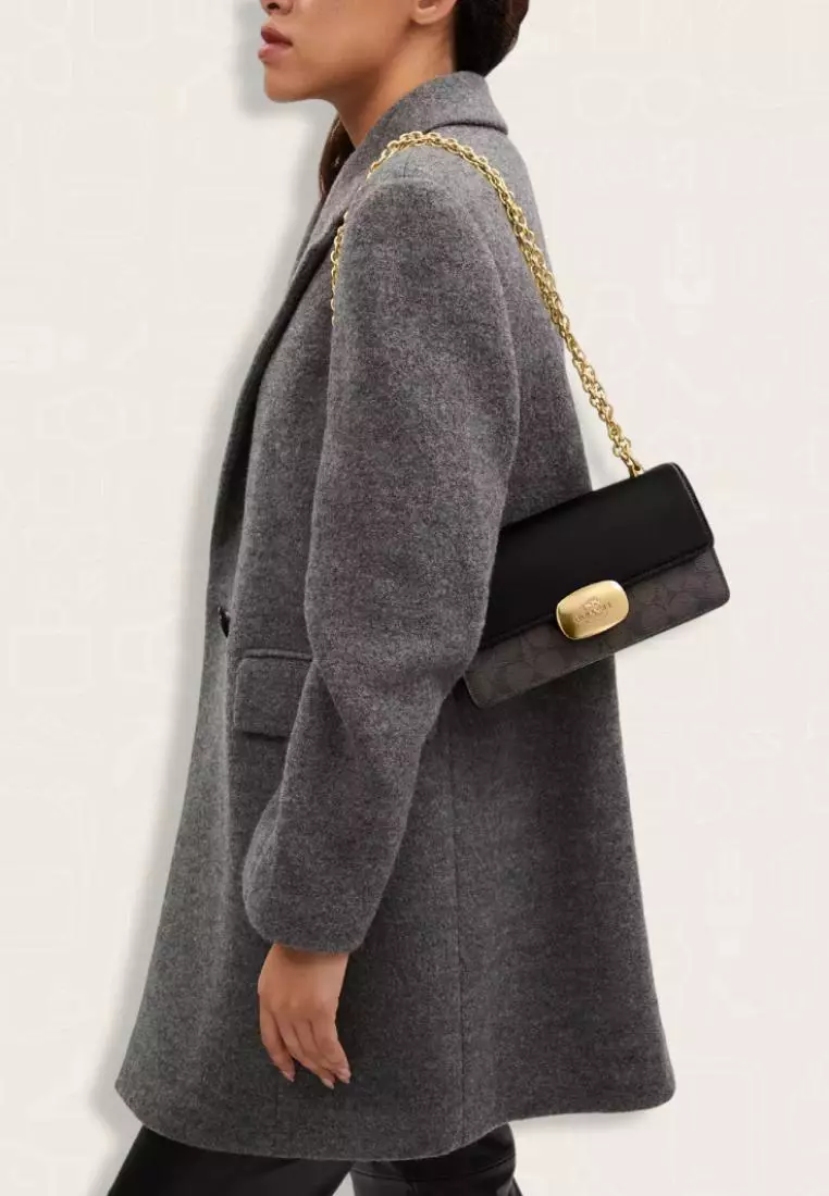 Coach Eliza Flap Crossbody Bag In Signature Canvas Brown Black