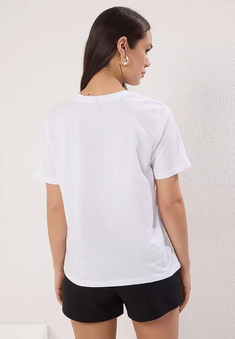 White-White Basic 100% Cotton Crew Neck 2-Pack Knitted T-Shirt Twoss20Ts0141