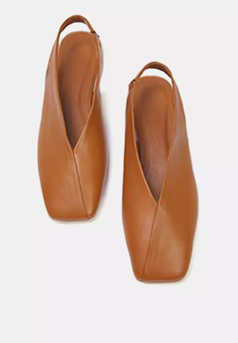 Tan Leather Square Toe Flats