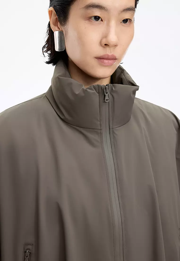 混紡90白鴨絨波浪形切線抽繩O型寬鬆短款羽絨服