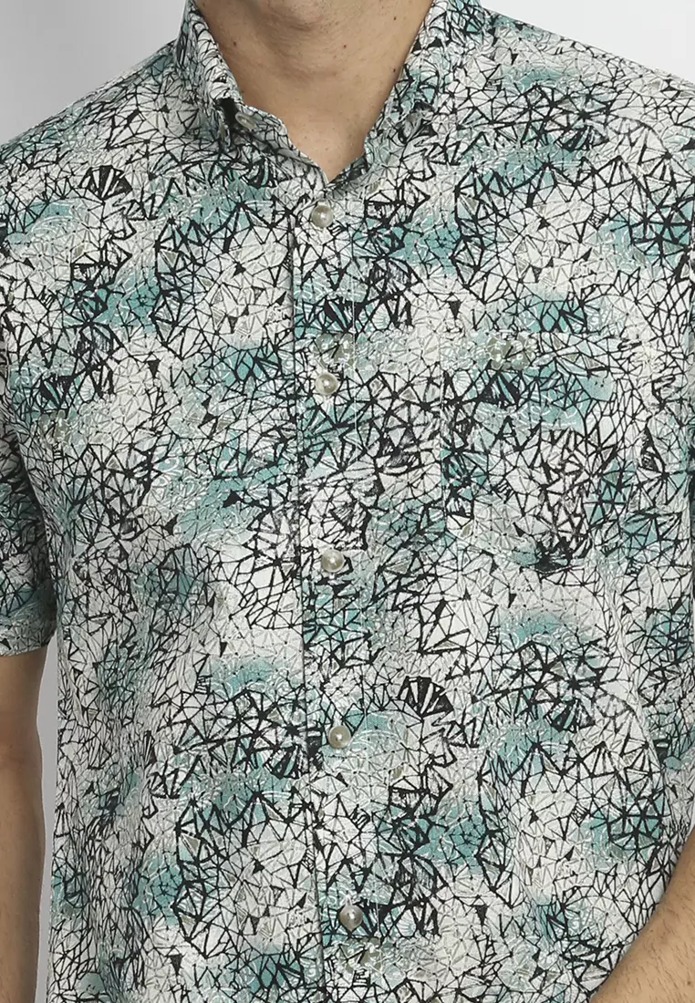 MAGINOT ASON GREEN Kemeja Casual Slim Fit Lengan Pendek