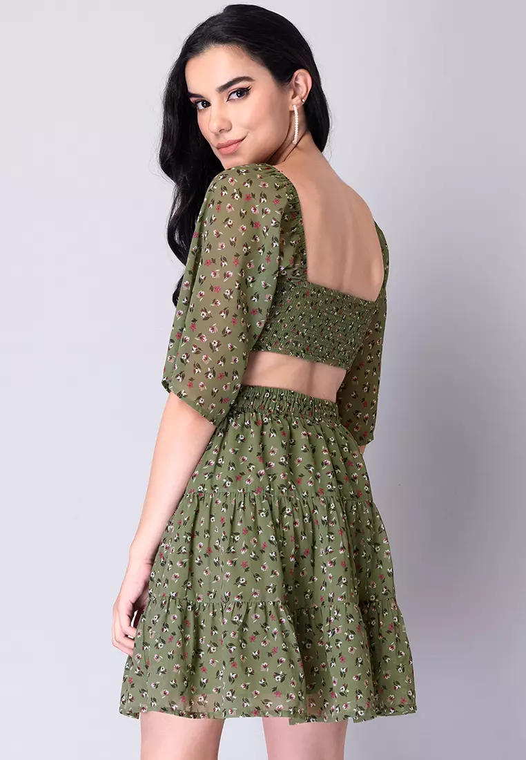 Buy FabAlley Green Floral Waist Cut Out Dress 2024 Online ZALORA