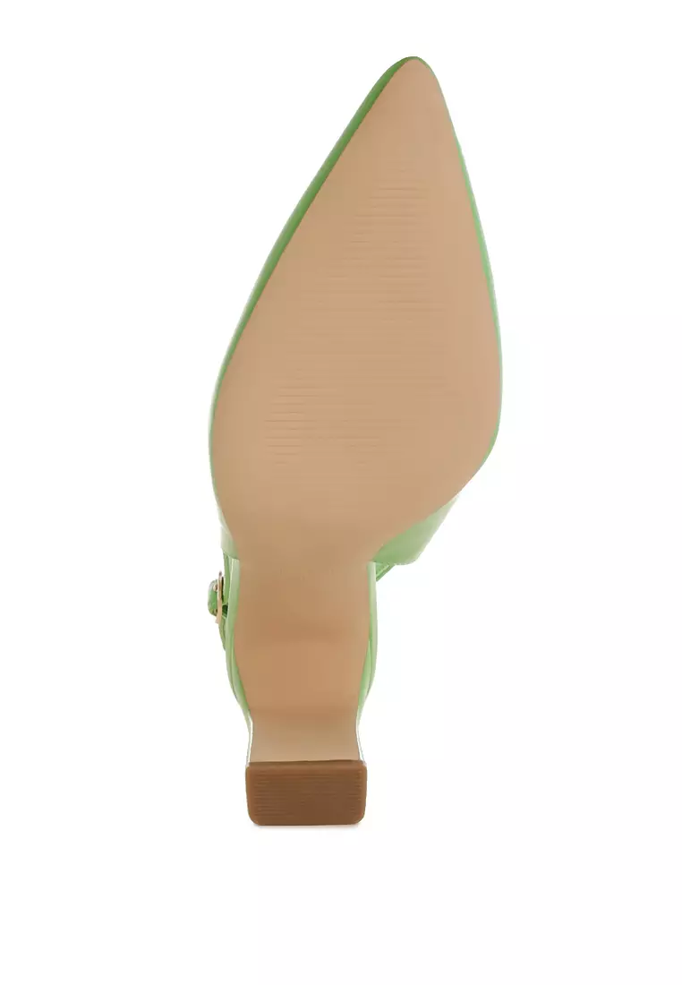 Pointy Toe Slingback Pumps In Green