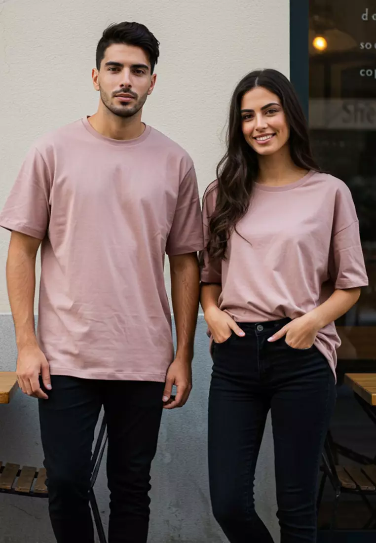 Dusty Rose Oversize/Wide Cut 100% Cotton Short Sleeve Basic T-Shirt TMNSS22TS0318
