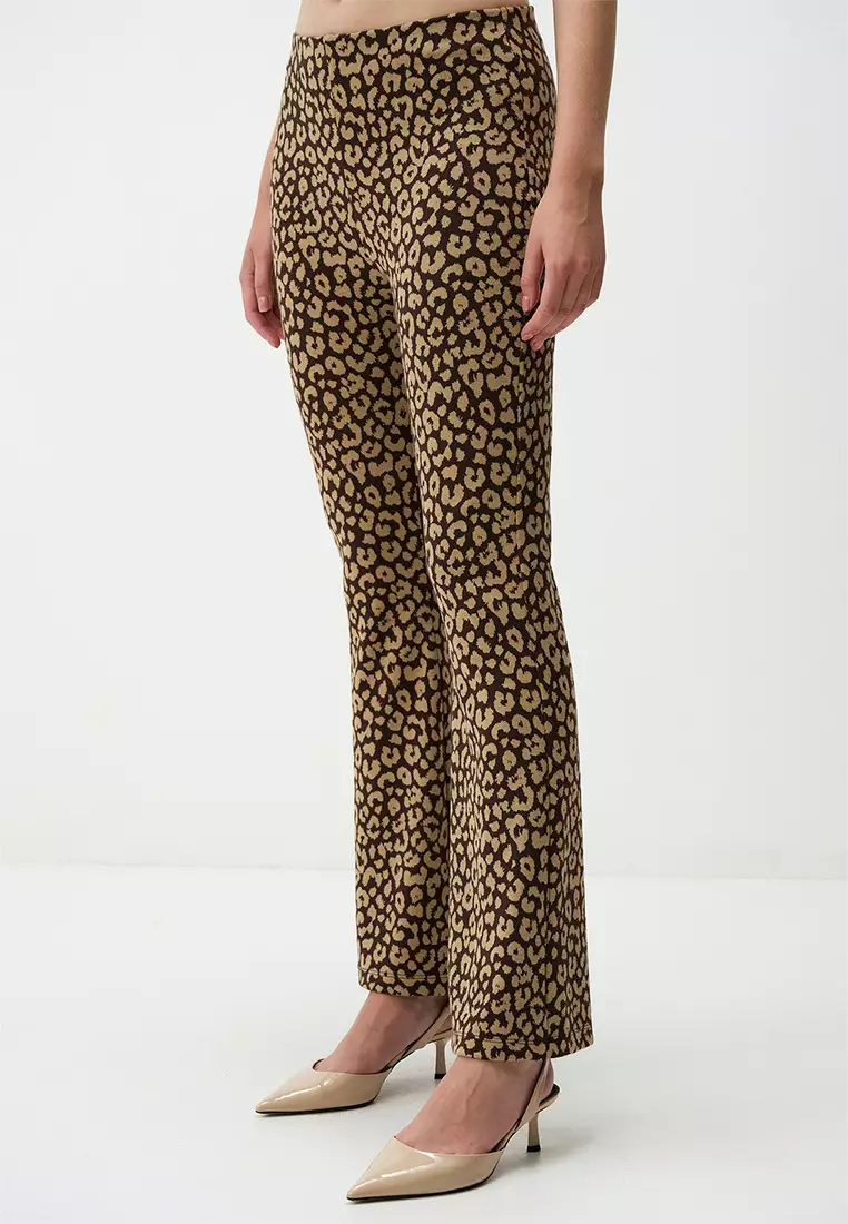 Jimmy Key Brown High Waist Slim Fit Leopard Print Pants