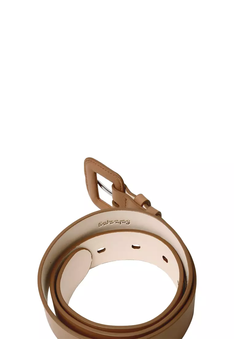Leather Padded Square Buckle Belt - Caramel