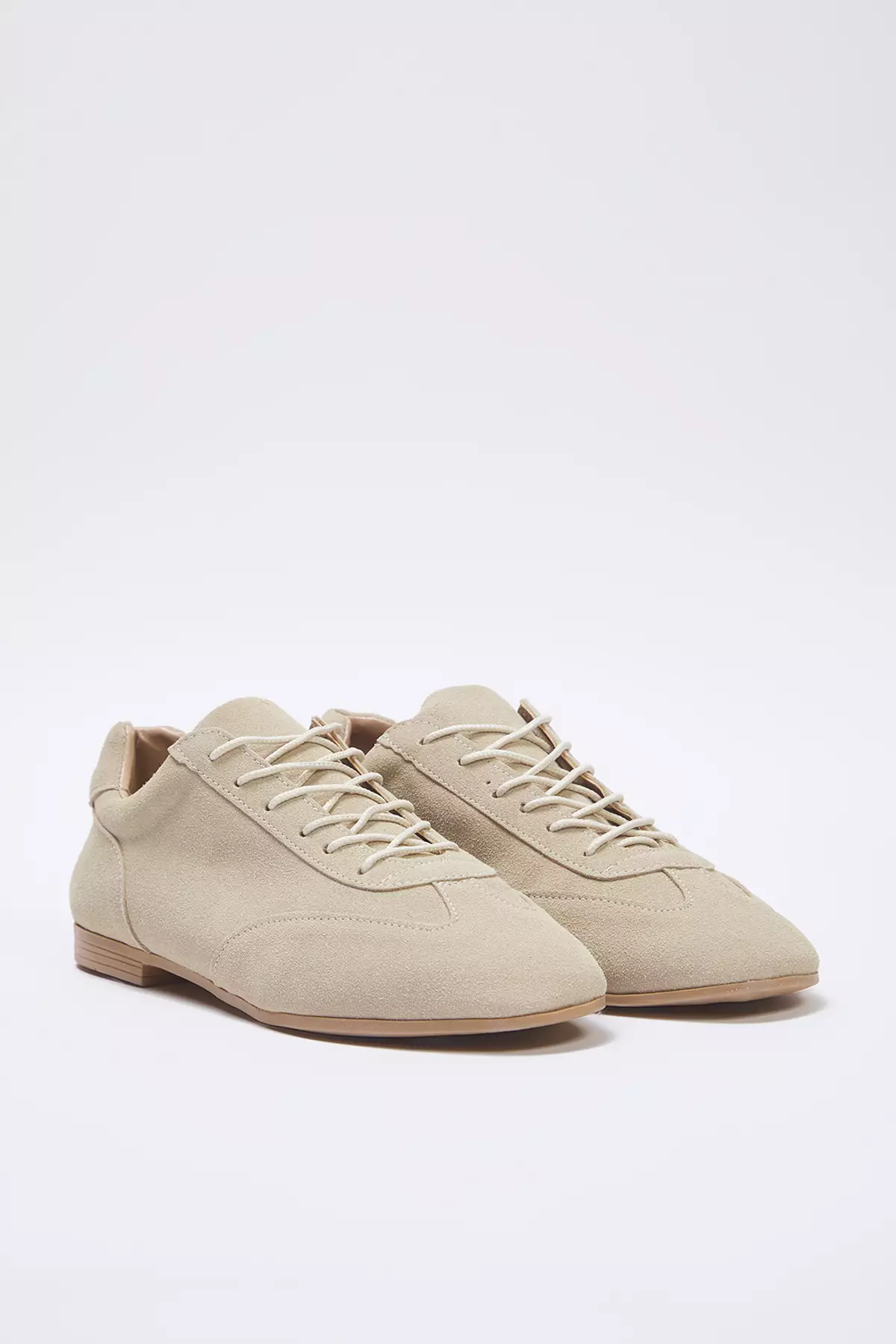 Beige Suede Lace-Up Women Sneaker Takss25Sn00060