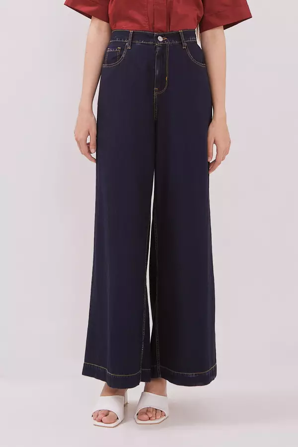 MINIMAL - MN314 - High Waist Flare Jeans - Navy Warna Navy