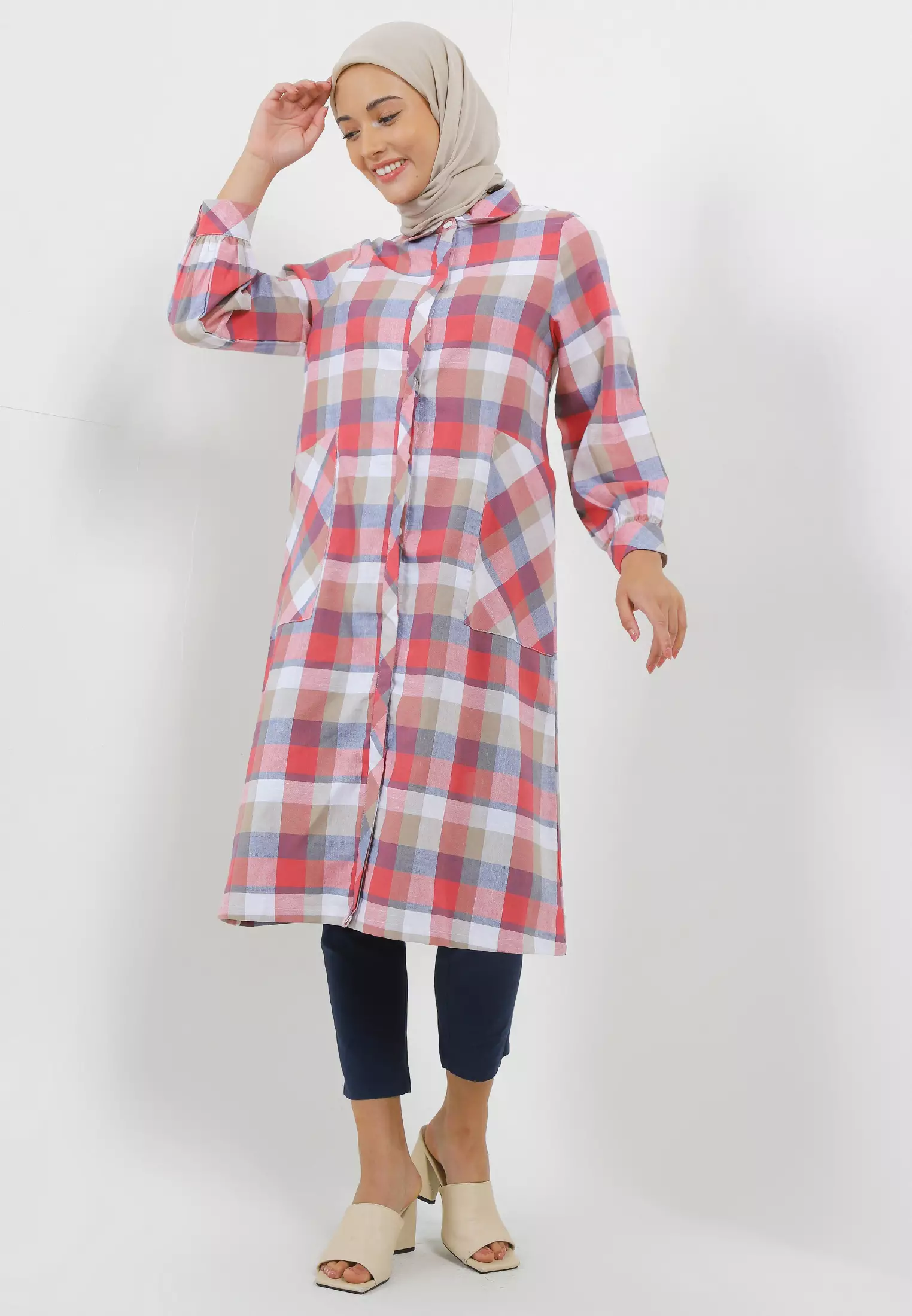 MFMW Demaya Midi Dress Merah Motif Kotak