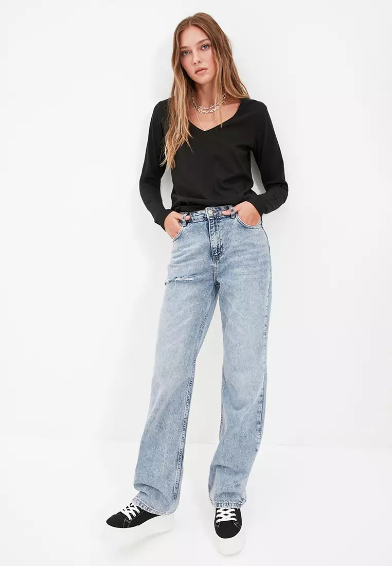 Cotton Long Sleeves V-Neck T-Shirt