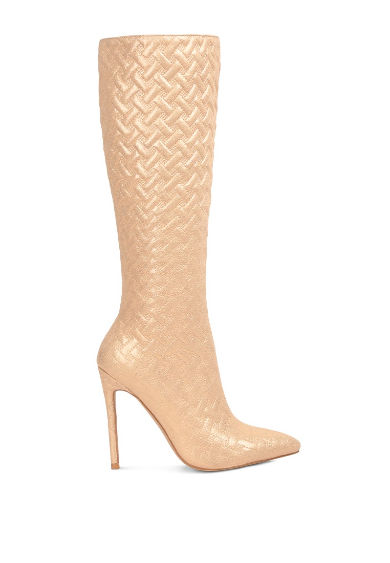 Beige tinkles quilted high heeled calf boots