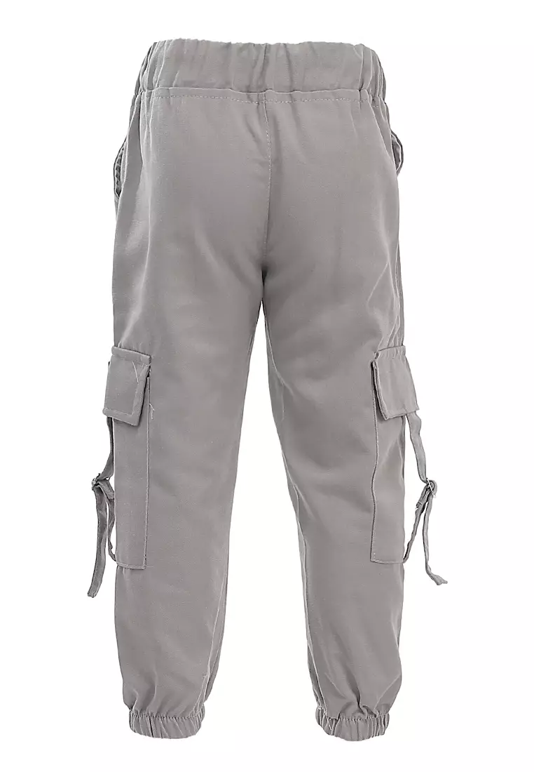 Yocelyn Celana Jogger Anak Perempuan Variasi Saku Kids Long Pants Plian Motive Material Cotton ORIGINAL - Gray
