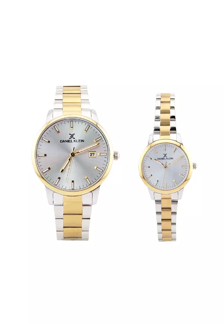 Daniel Klein Pair Couple s Analog DK.1.13576 3 Watch with Silver Stainless Steel Strap Watch For Men and Women