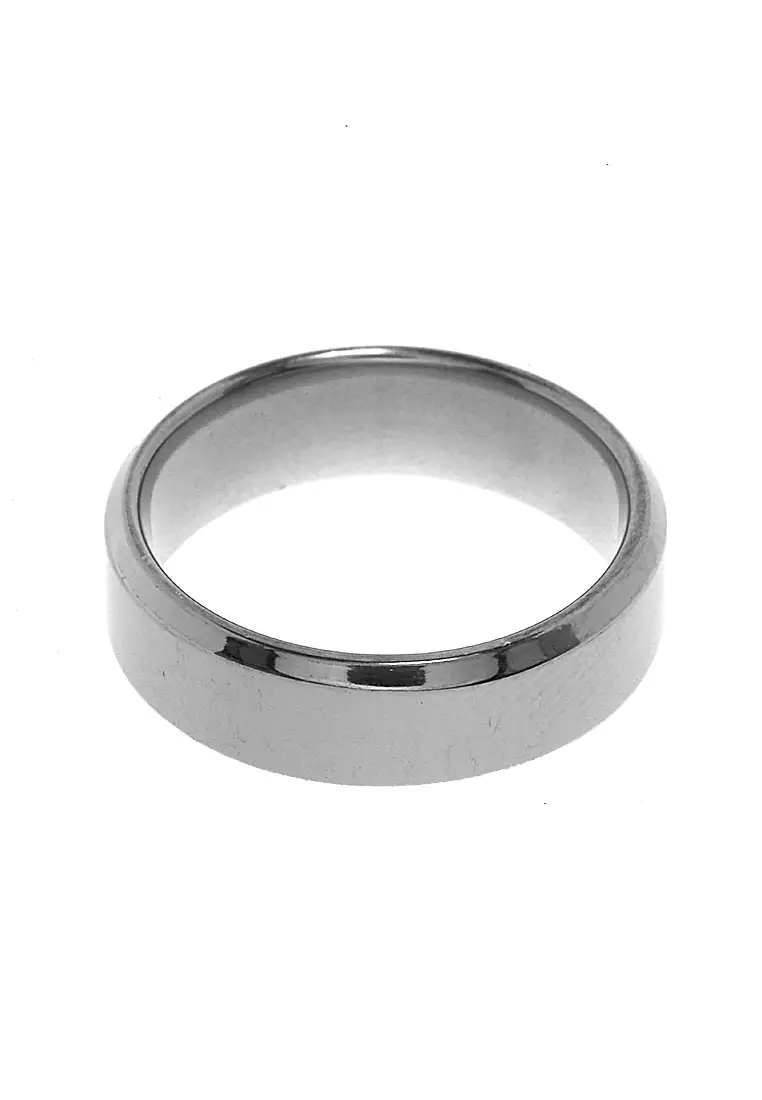 Cincin Titanium Hitam Motif Polos Aksesoris Unisex Design Elegant Premium Quality - Silver
