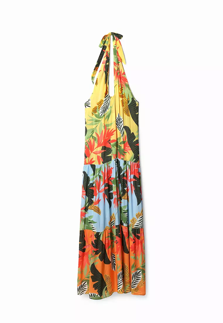 Desigual Woman Tropical halter neck maxi dress.