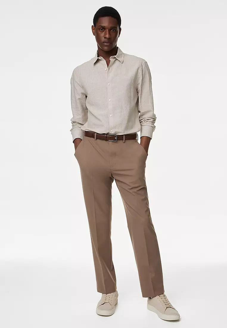 Cotton Linen Blend Fine Stripe Shirt